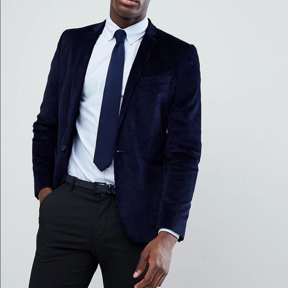 ASOS Skinny Blazer In Navy Velvet Cord